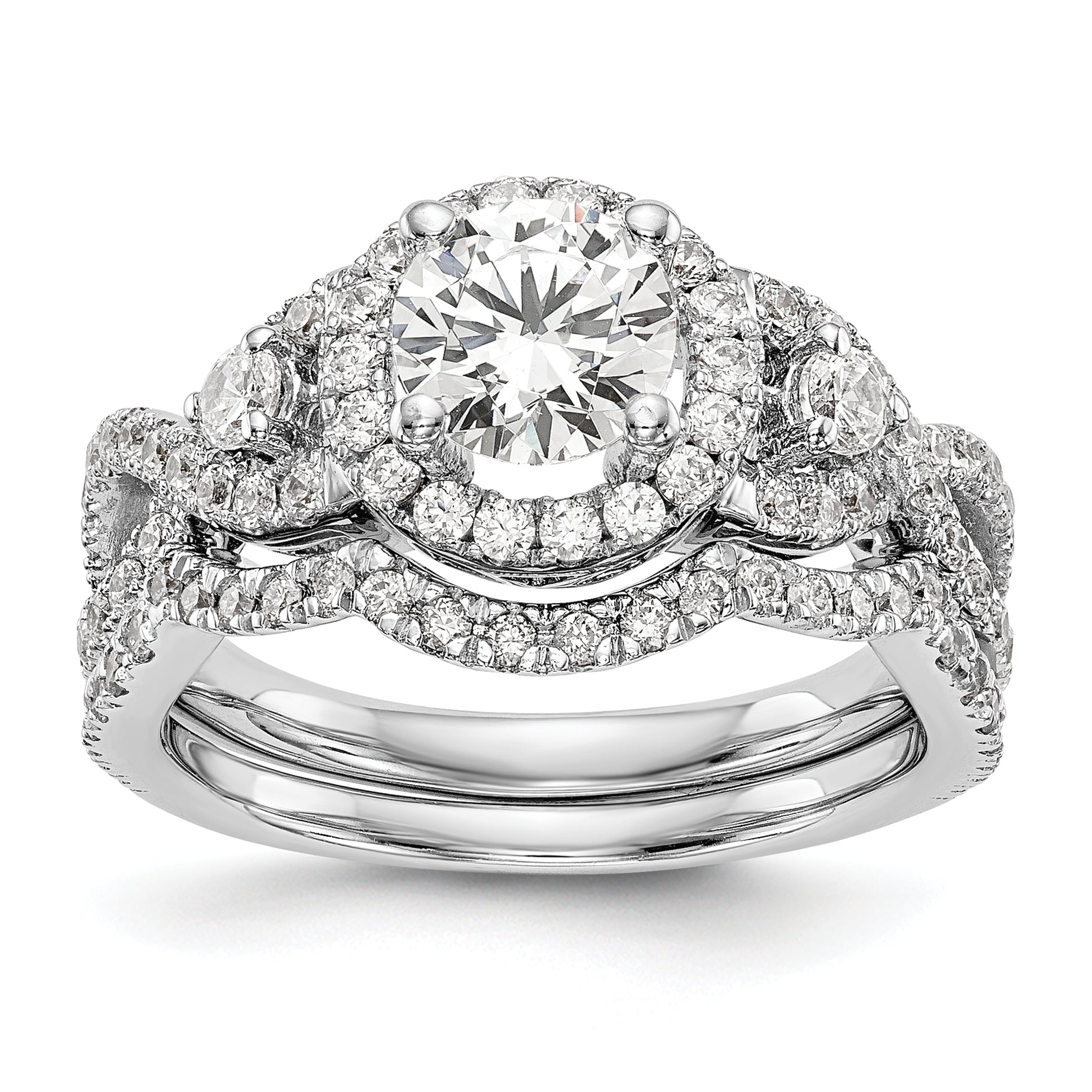 14K White Gold Round Simulated Diamond Halo Engagement Ring