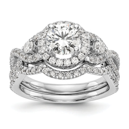 14K White Gold Round Simulated Diamond Halo Engagement Ring