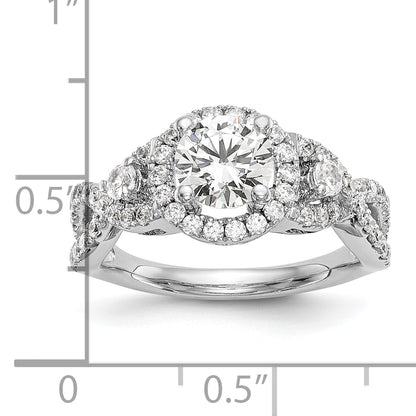 14K White Gold Round Simulated Diamond Halo Engagement Ring