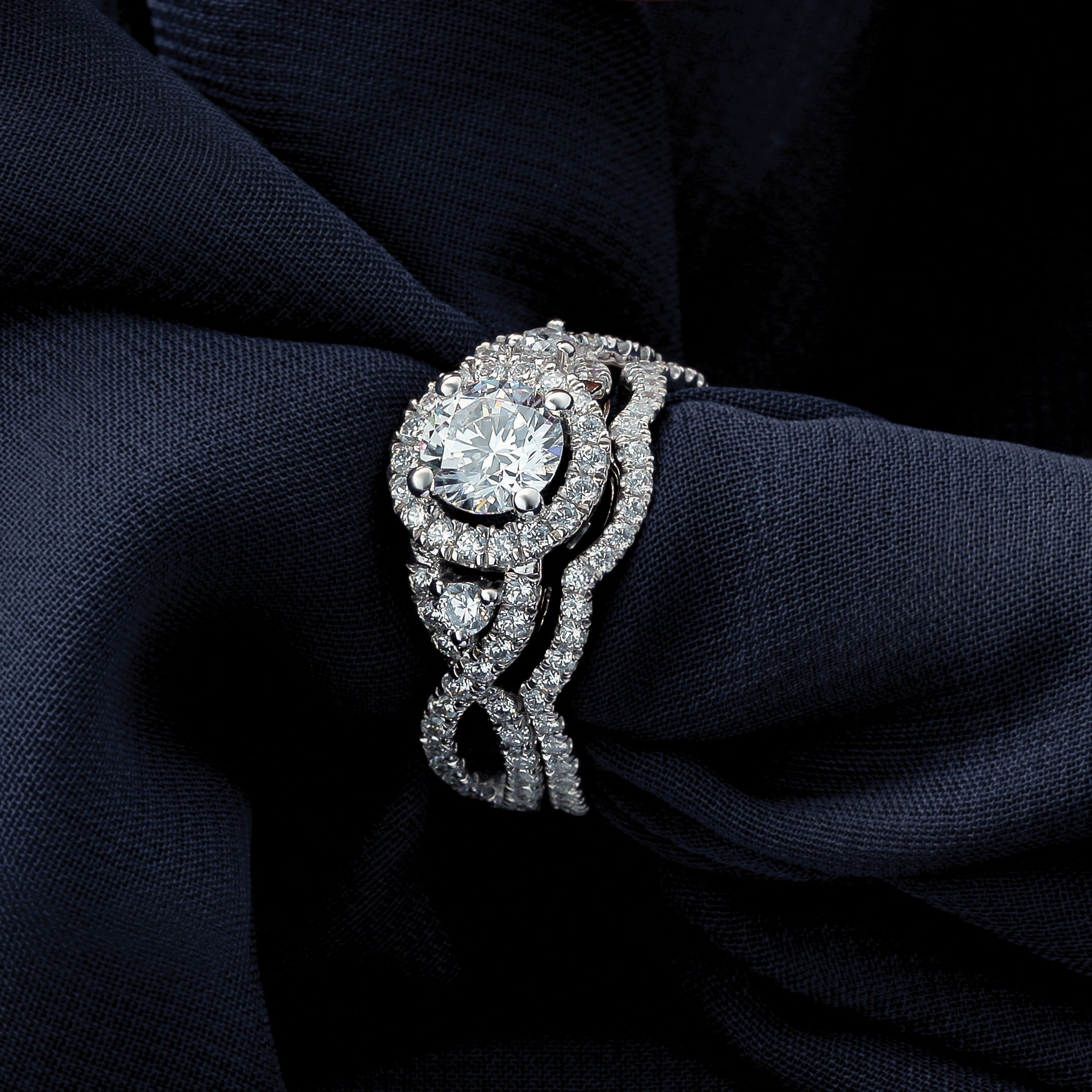 14K White Gold Round Simulated Diamond Halo Engagement Ring