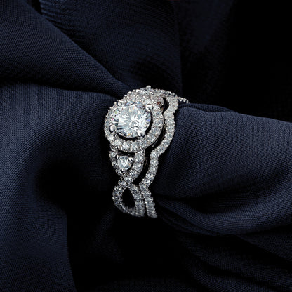 14K White Gold Round Simulated Diamond Halo Engagement Ring