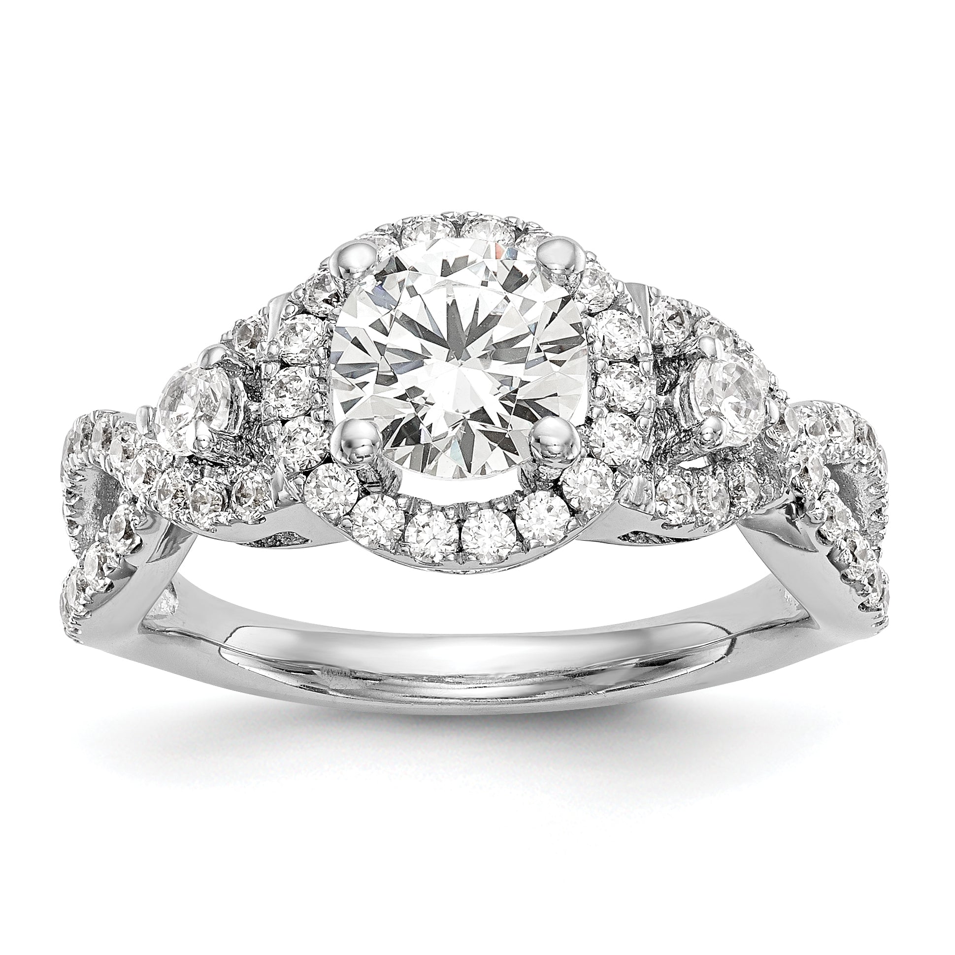 14K White Gold Round Simulated Diamond Halo Engagement Ring