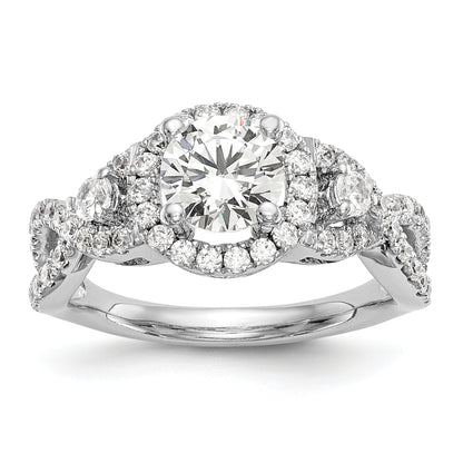 14K White Gold Round Simulated Diamond Halo Engagement Ring