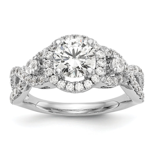 14K White Gold Round Simulated Diamond Halo Engagement Ring