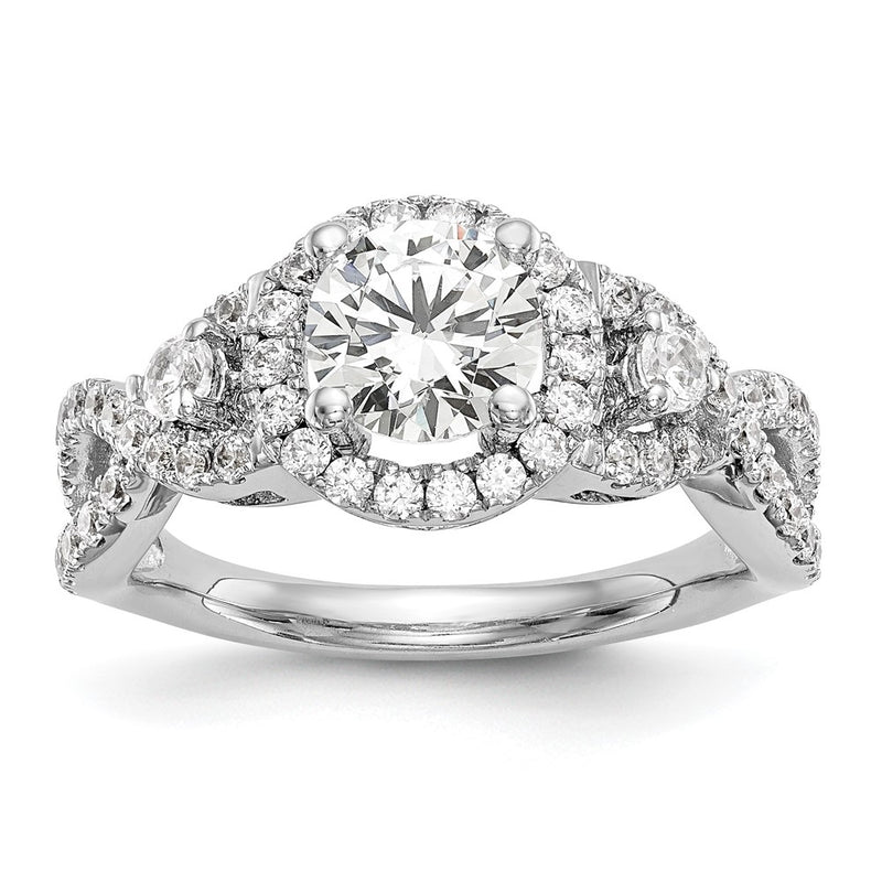 14K White Gold Round Simulated Diamond Halo Engagement Ring