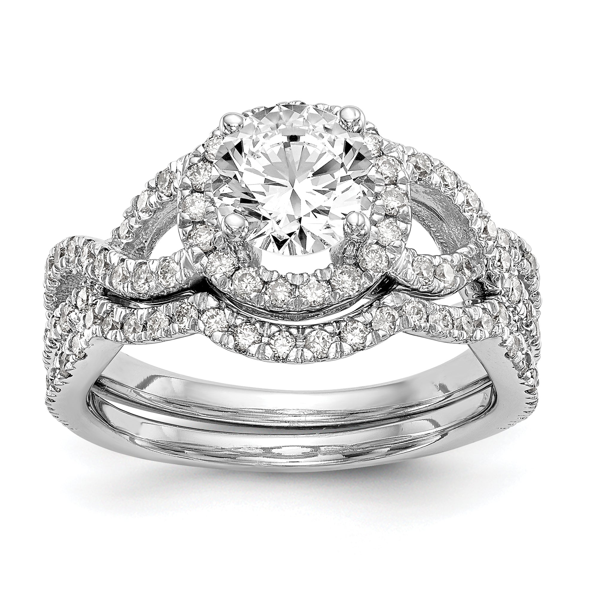14K White Gold True Origin 3/4 Carat Lab Grown Diamond Vs/Si D E F Semi Mount Round Halo Engagement Ring