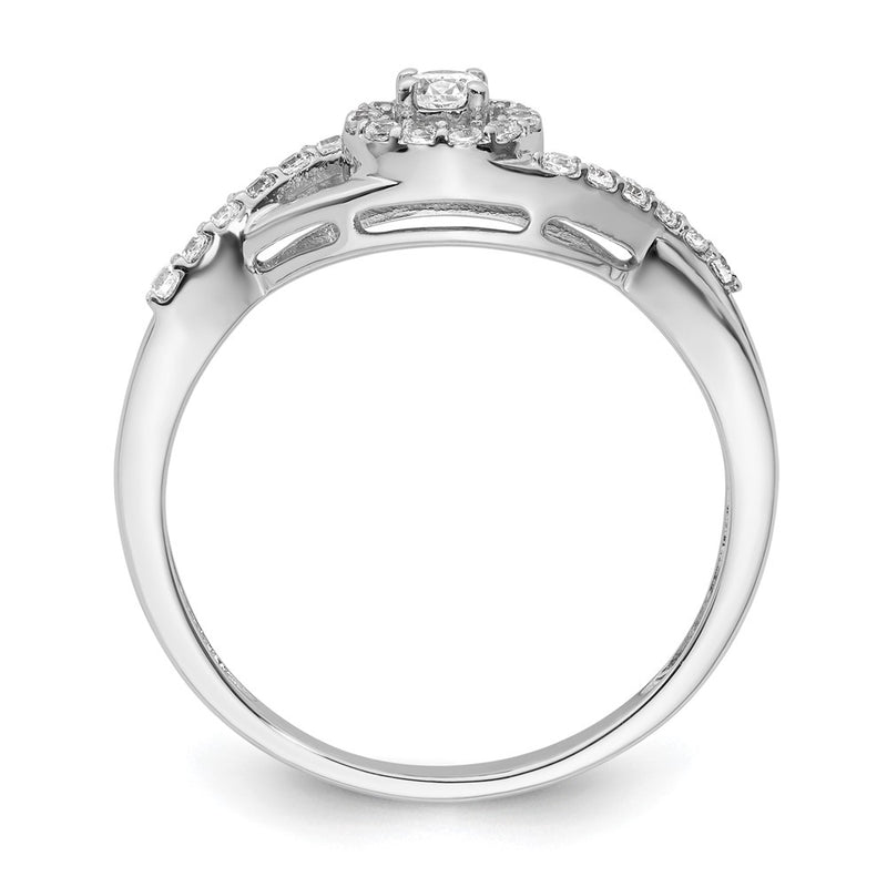 14K White Gold Round Simulated Diamond Halo Engagement Ring