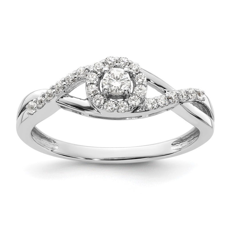 14K White Gold Round Simulated Diamond Halo Engagement Ring