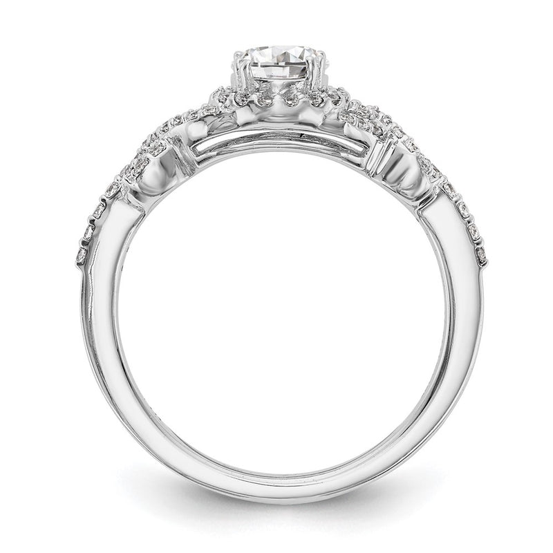 14K White Gold Round Simulated Diamond Halo Engagement Ring