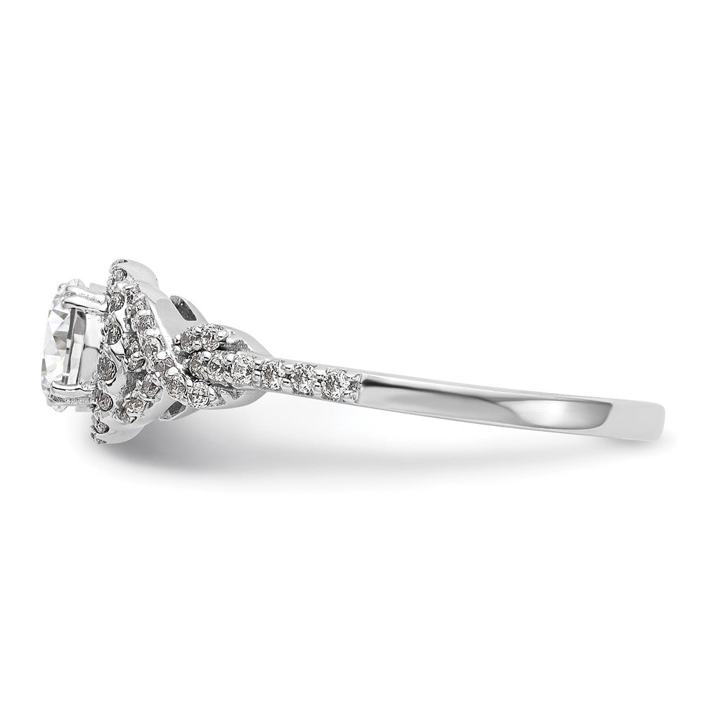 14K White Gold Round Simulated Diamond Halo Engagement Ring