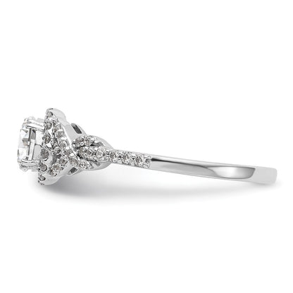 14K White Gold Round Simulated Diamond Halo Engagement Ring