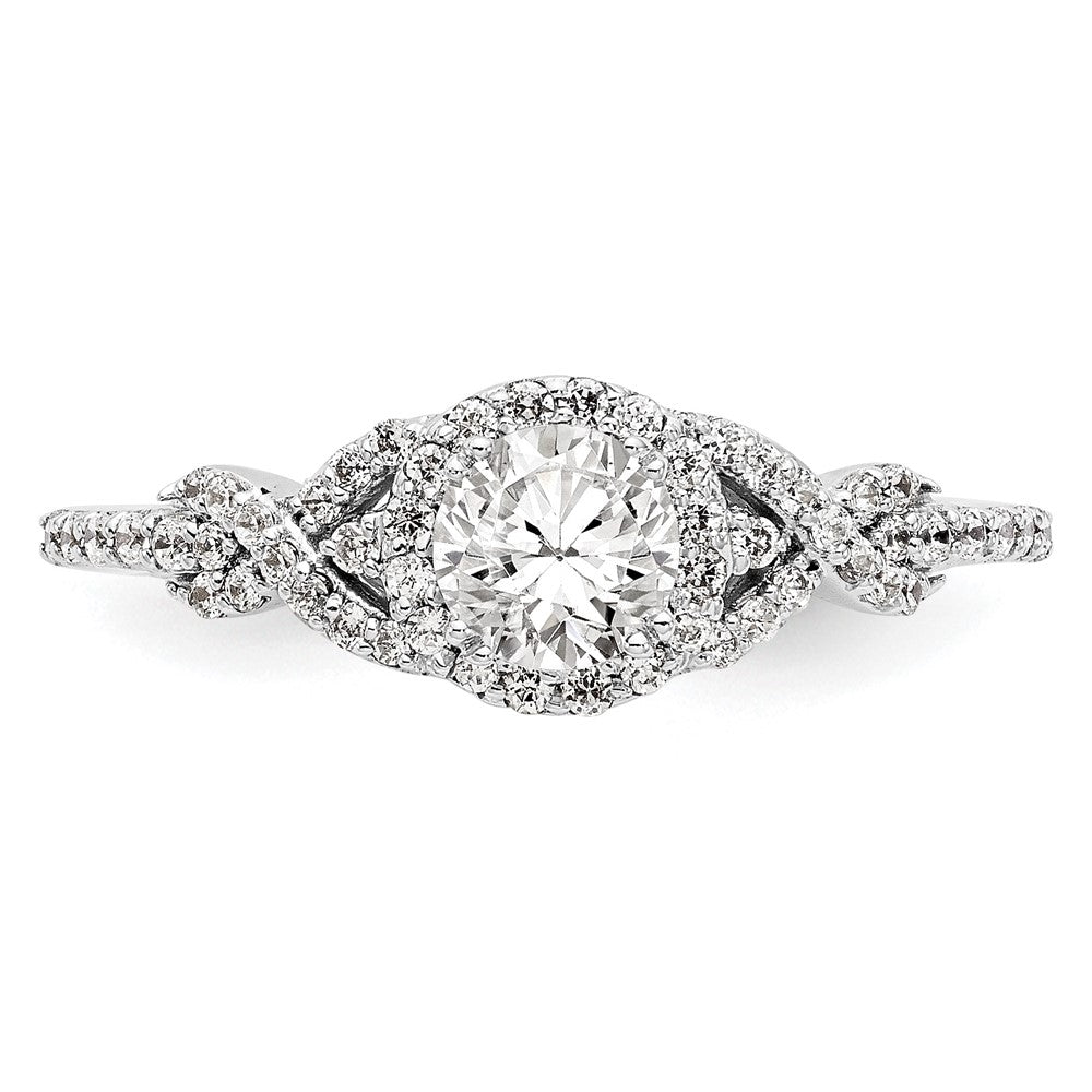 14K White Gold Round Simulated Diamond Halo Engagement Ring