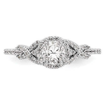 14K White Gold Round Simulated Diamond Halo Engagement Ring