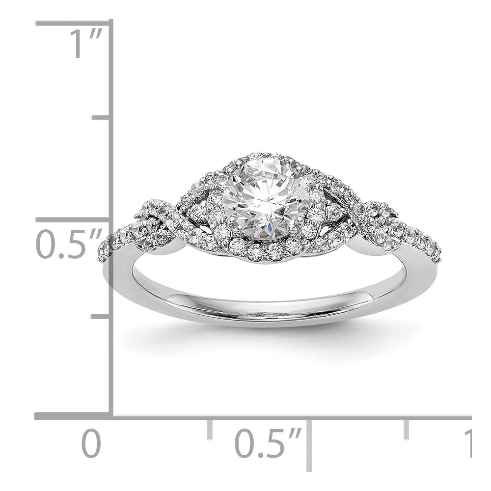 14K White Gold Round Simulated Diamond Halo Engagement Ring