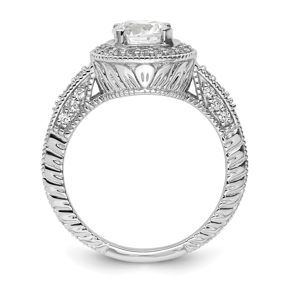 14K White Gold Round Simulated Diamond Halo Engagement Ring