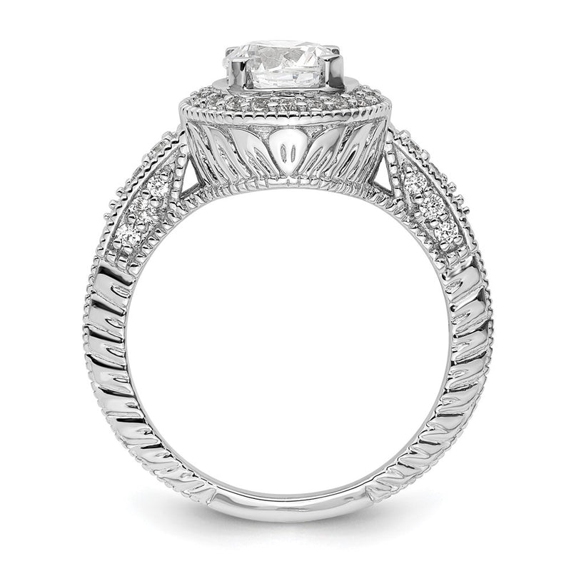 14K White Gold Round Simulated Diamond Halo Engagement Ring