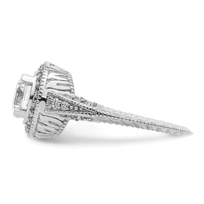 14K White Gold Round Simulated Diamond Halo Engagement Ring