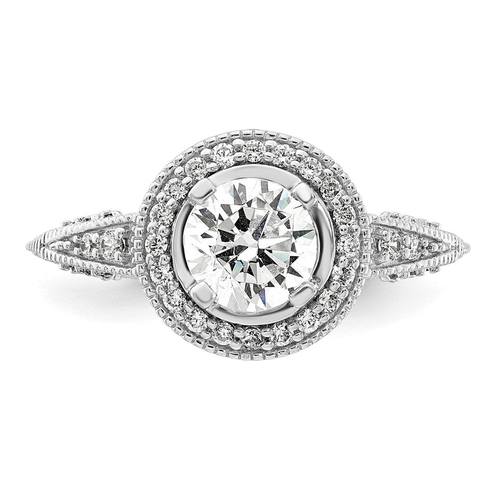 14K White Gold Round Simulated Diamond Halo Engagement Ring