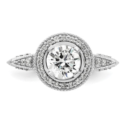 14K White Gold Round Simulated Diamond Halo Engagement Ring
