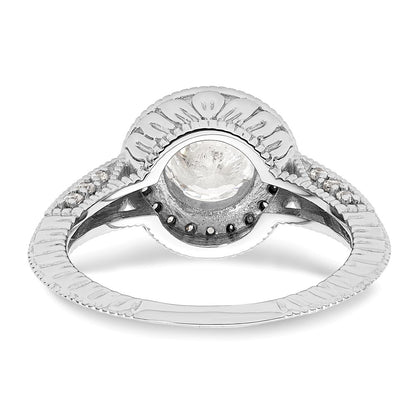 14K White Gold Round Simulated Diamond Halo Engagement Ring