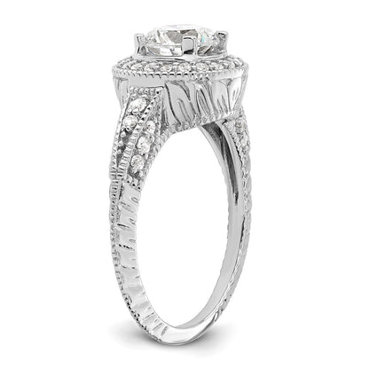 14K White Gold Round Simulated Diamond Halo Engagement Ring
