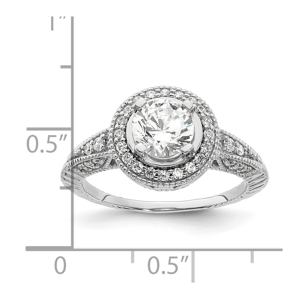 14K White Gold Round Simulated Diamond Halo Engagement Ring