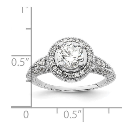 14K White Gold Round Simulated Diamond Halo Engagement Ring