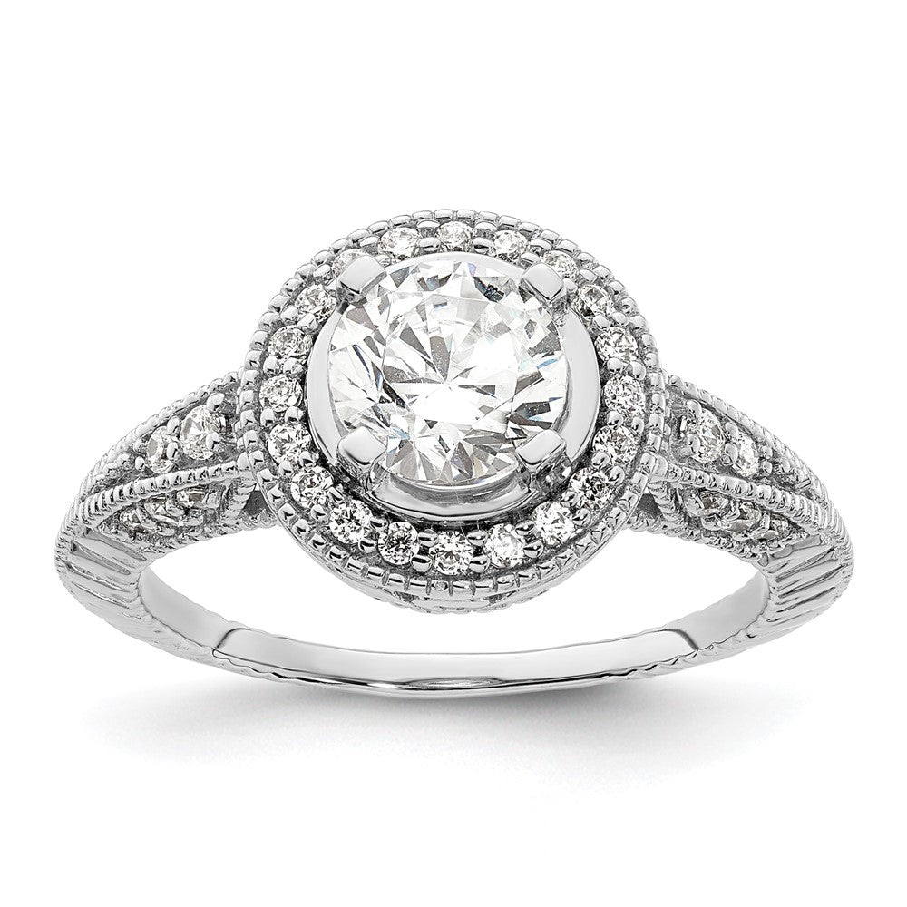 14K White Gold Round Simulated Diamond Halo Engagement Ring