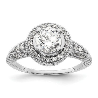 14K White Gold Round Simulated Diamond Halo Engagement Ring