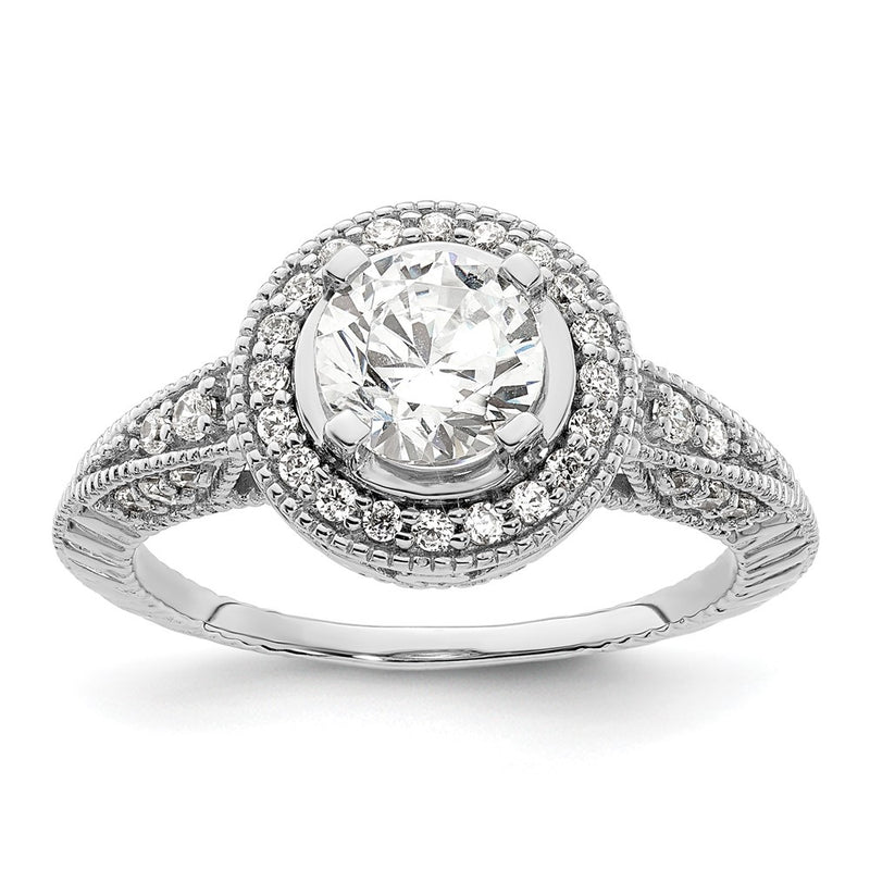 14K White Gold Round Simulated Diamond Halo Engagement Ring