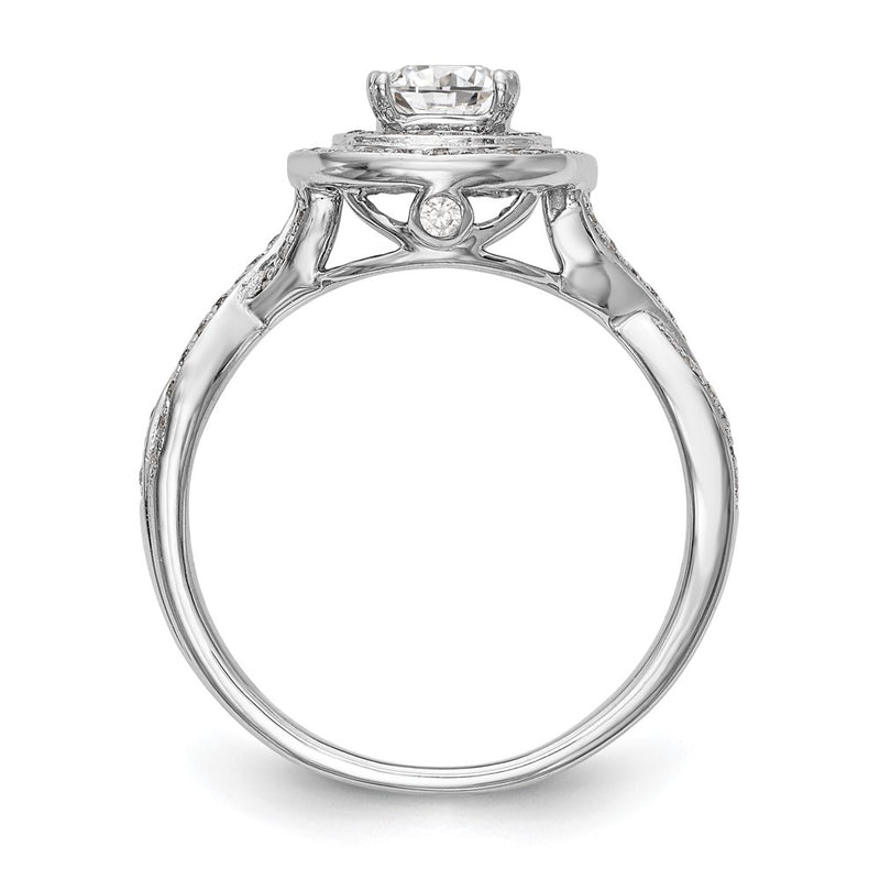 14K White Gold Cushion Simulated Diamond Halo Engagement Ring