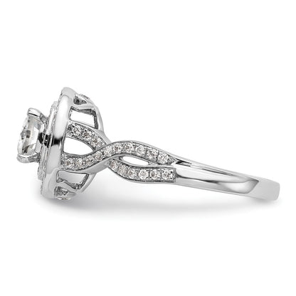 14K White Gold Cushion Simulated Diamond Halo Engagement Ring