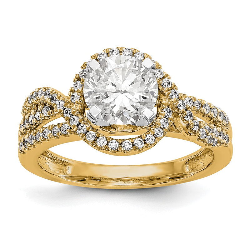 14K Yellow Gold Peg Set Diamond Semi Mount Halo Engagement Ring