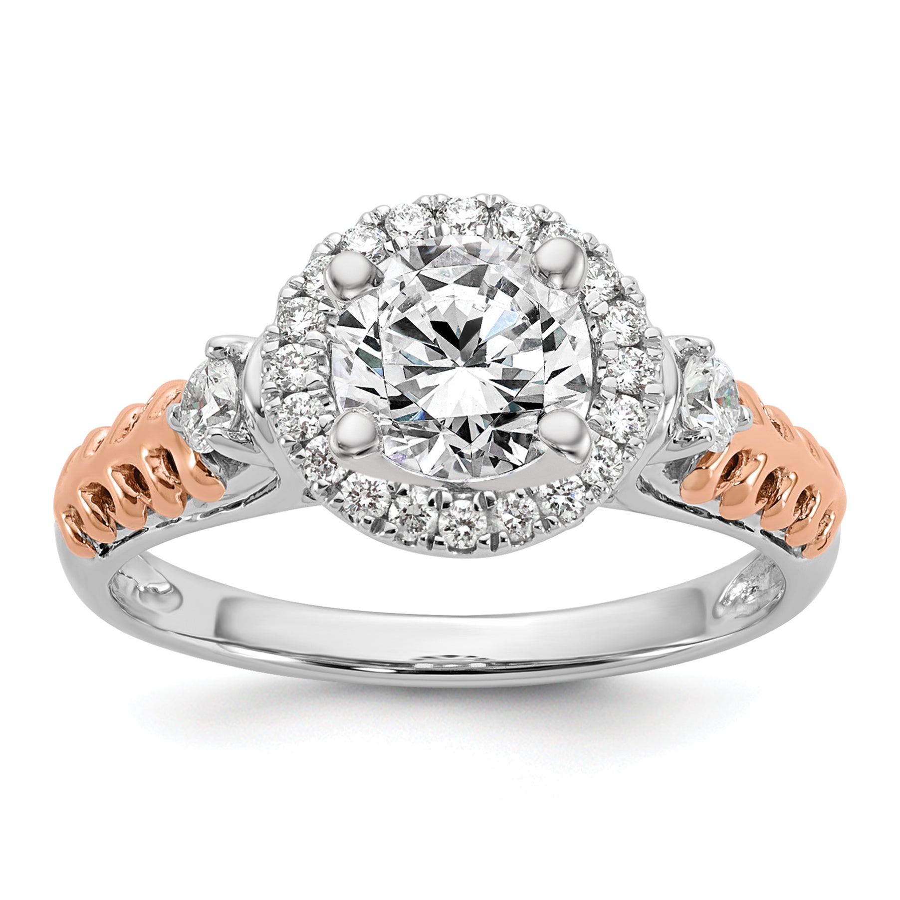 14K Two tone Peg Set Simulated Diamond Halo Engagement Ring