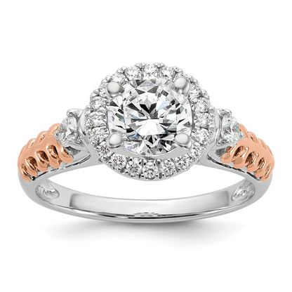 14K Two tone Peg Set Simulated Diamond Halo Engagement Ring