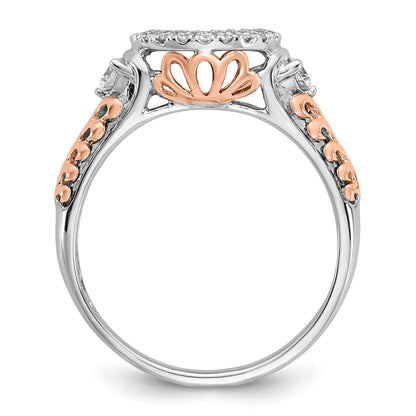 14K Two tone Peg Set Simulated Diamond Halo Engagement Ring