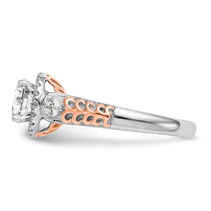 14K Two tone Peg Set Simulated Diamond Halo Engagement Ring