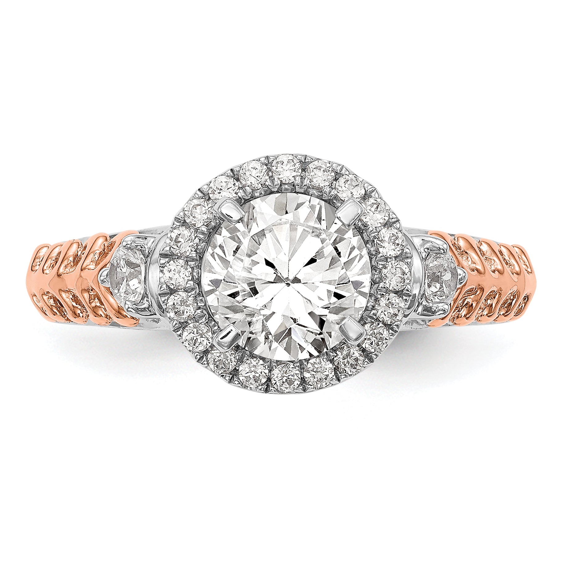 14K Two tone Peg Set Simulated Diamond Halo Engagement Ring