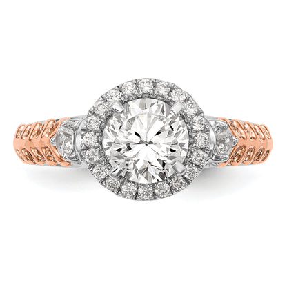 14K Two tone Peg Set Simulated Diamond Halo Engagement Ring