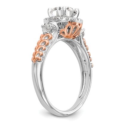 14K Two tone Peg Set Simulated Diamond Halo Engagement Ring