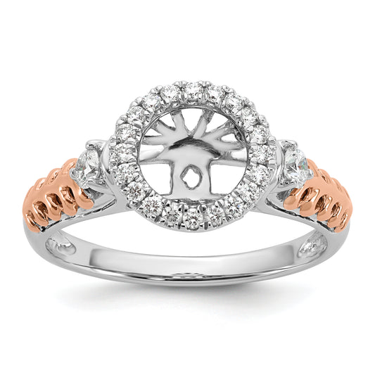 14K Two tone Peg Set Simulated Diamond Halo Engagement Ring