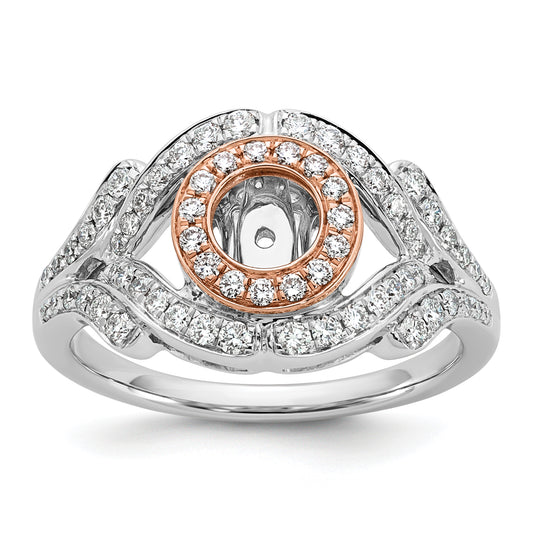 14K Two tone Peg Set Simulated Diamond Halo Engagement Ring