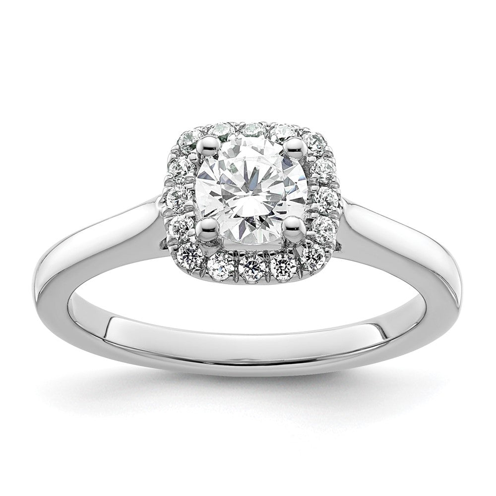 14K White Gold Princess Simulated Diamond Cushion Halo Engagement Ring