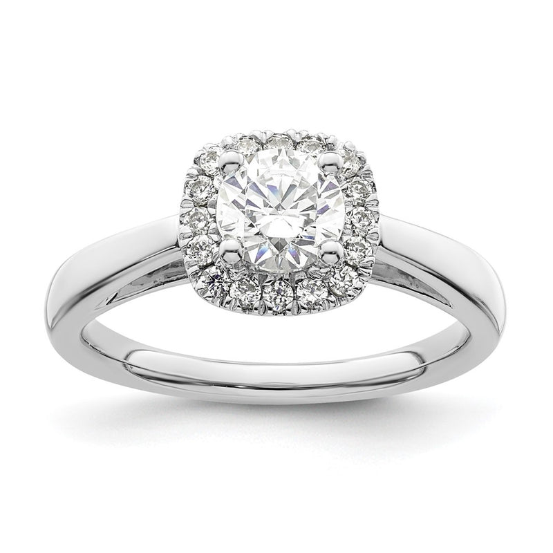 14K White Gold Princess Simulated Diamond Cushion Halo Engagement Ring