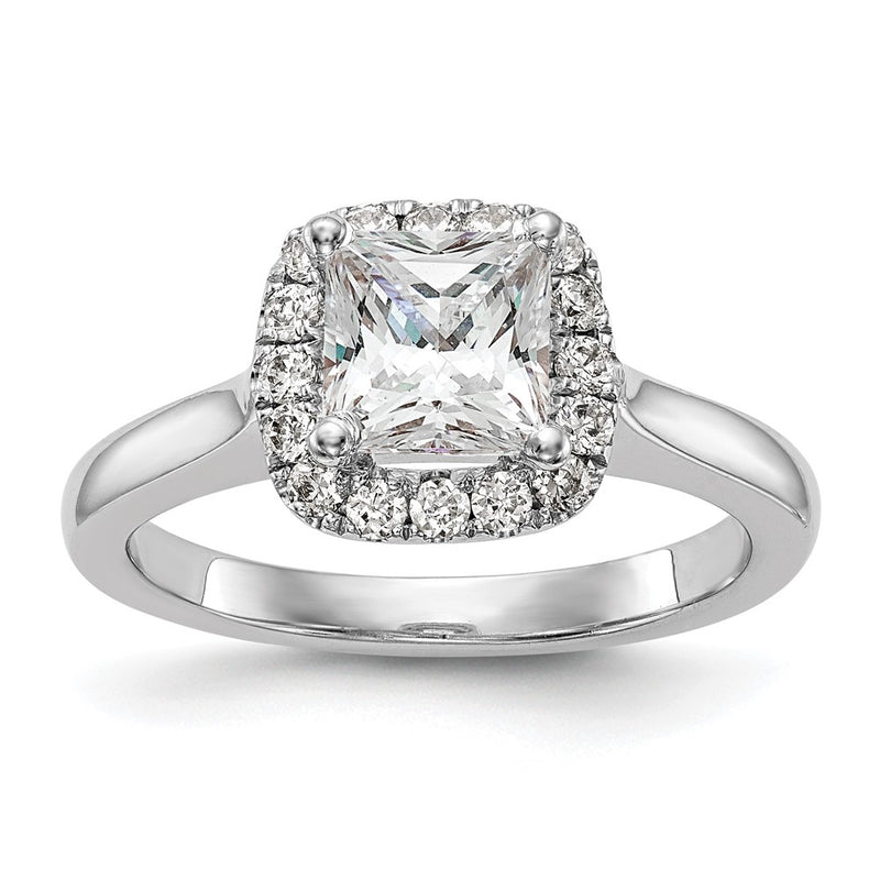 14K White Gold Princess Simulated Diamond Cushion Halo Engagement Ring