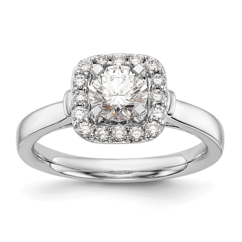 14kw Peg Set Simulated Diamond Cushion Halo Engagement Ring