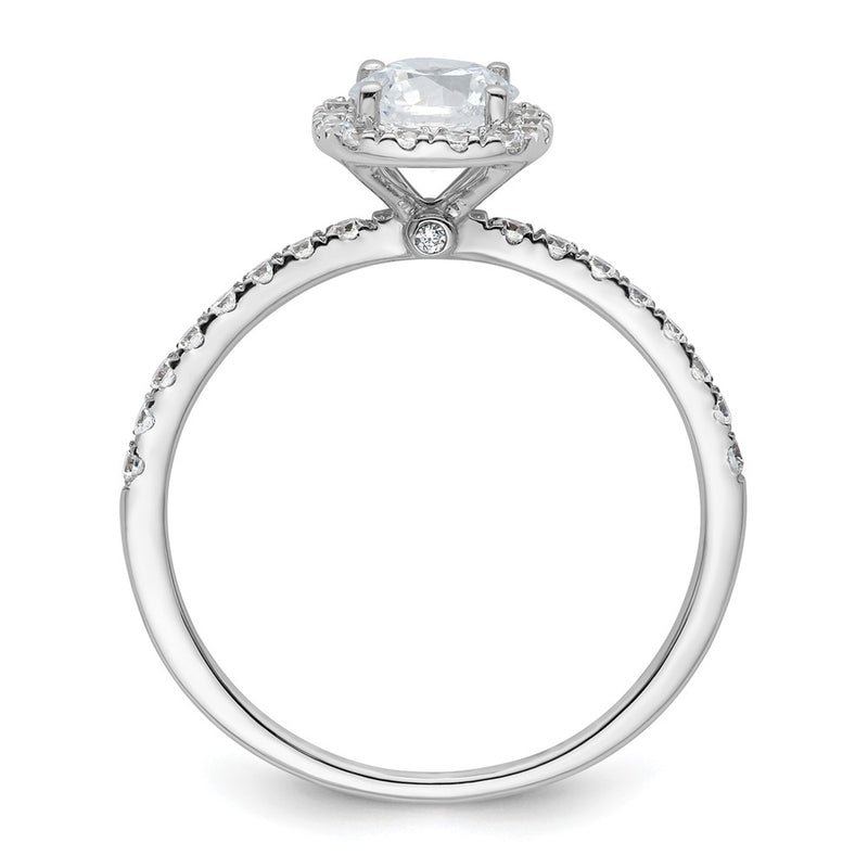14K White Gold Round Simulated Diamond Cushion Halo Engagement Ring