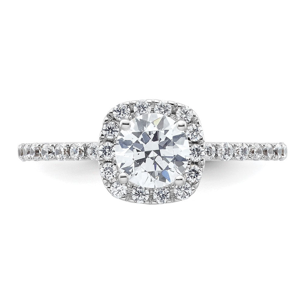 14K White Gold Round Simulated Diamond Cushion Halo Engagement Ring