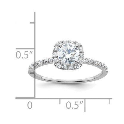 14K White Gold Round Simulated Diamond Cushion Halo Engagement Ring