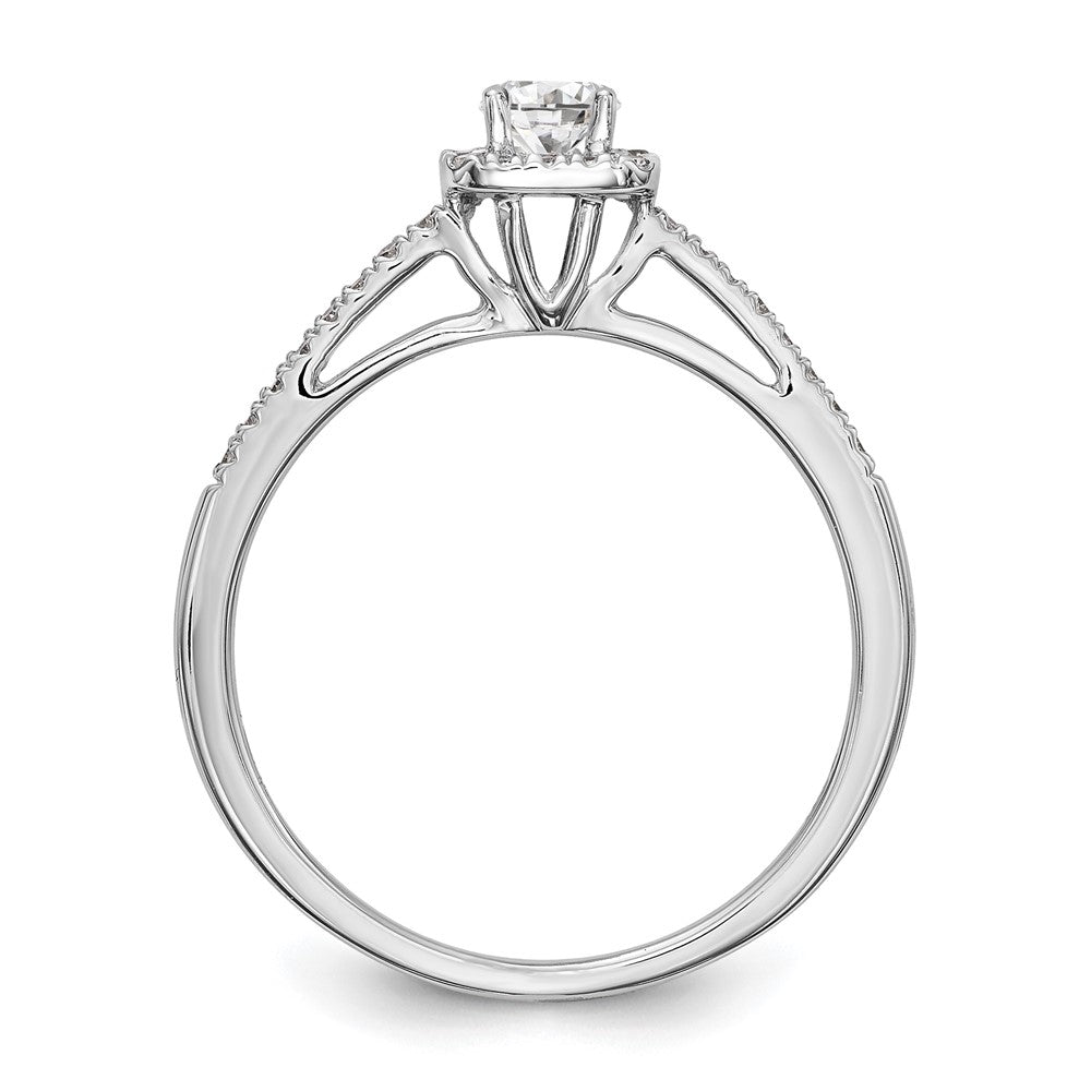 14K White Gold Round Simulated Diamond Cushion Halo Engagement Ring